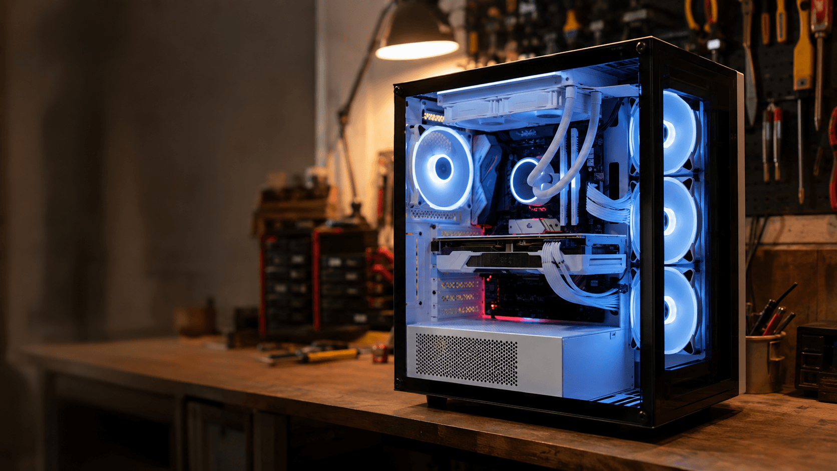 Custom-built gaming PC with RGB lighting built by Motech Computers